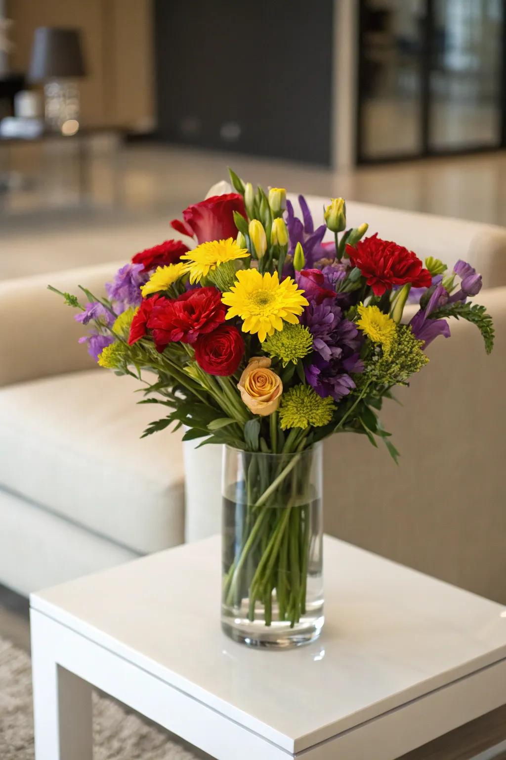 Bold colors result in a striking floral arrangement.