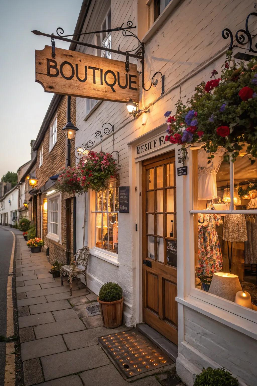 A rustic wooden sign that adds warmth and character to any boutique.