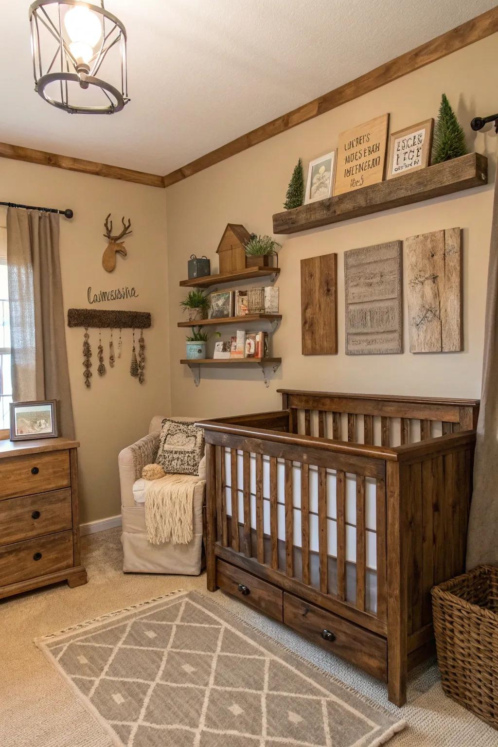 Embrace coziness with a rustic farmhouse-themed nursery.