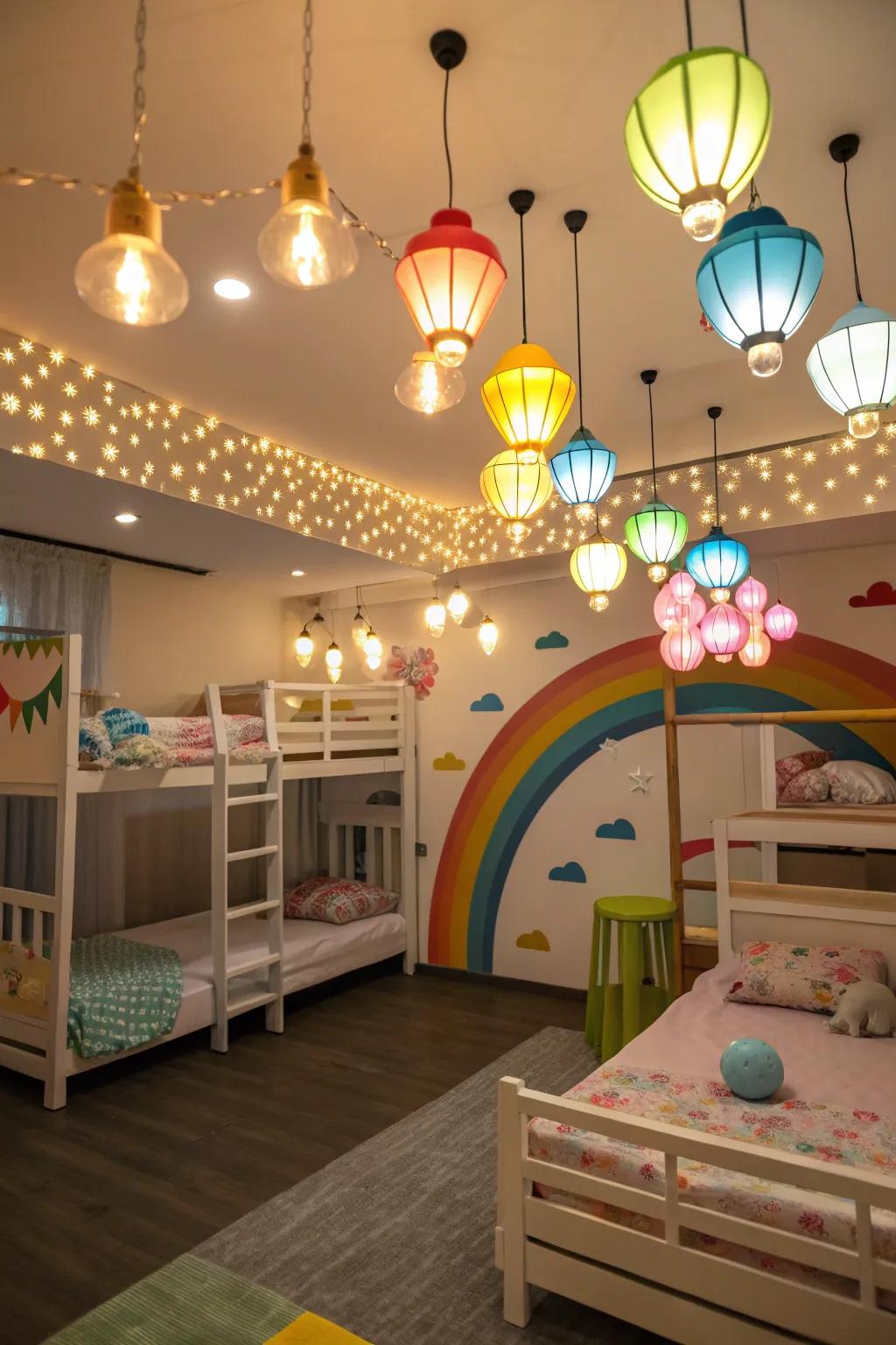 Charming lighting fixtures brighten up the shared space.