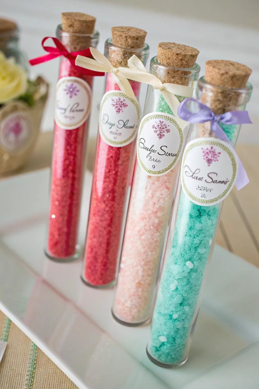 Adorned soaking granules for an at-home spa experience.