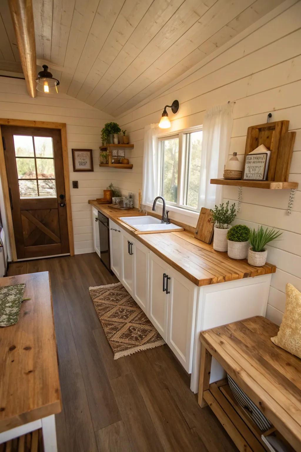 Wood effects lend texture and warmth to this kitchen.