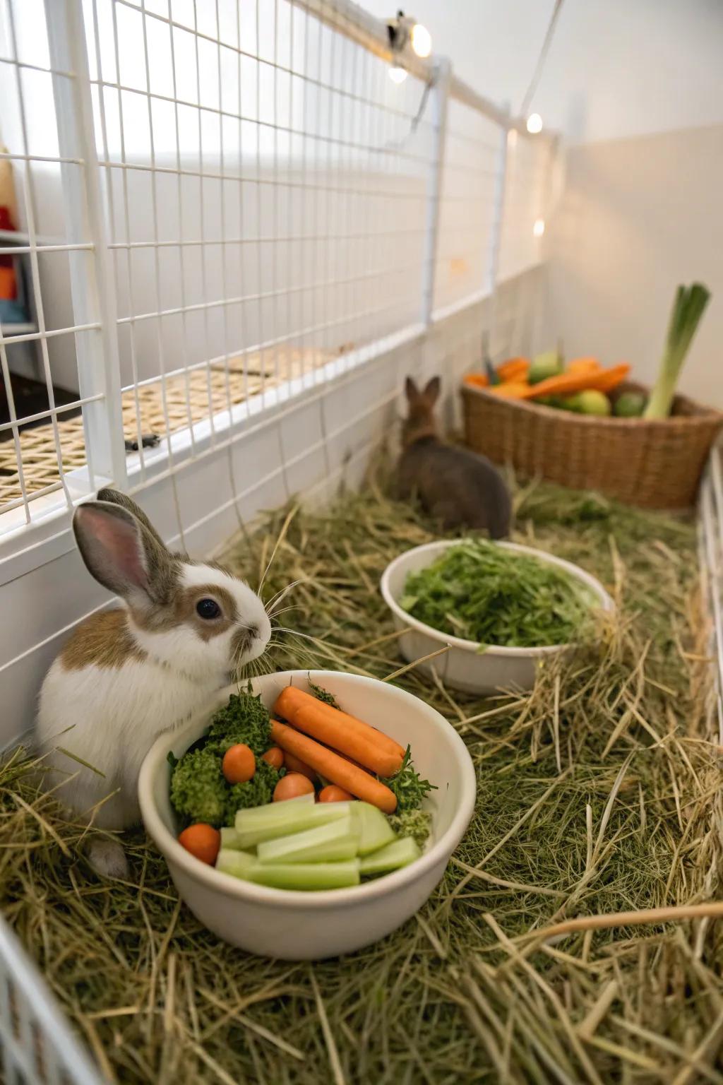 A well-organized feeding area for easy access.