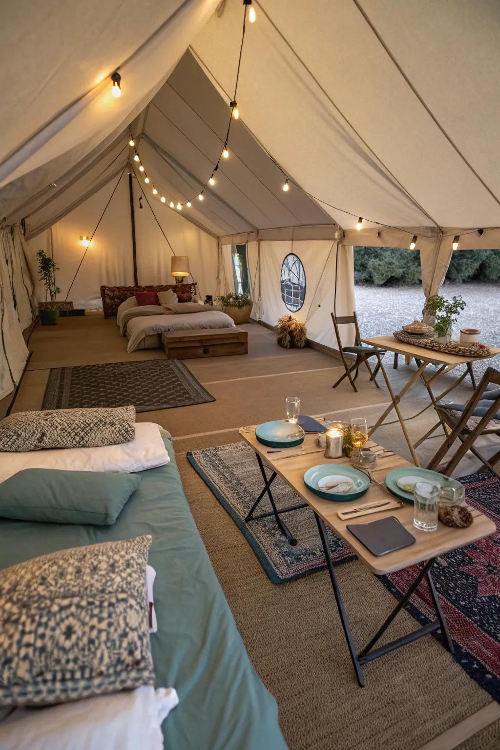 Sketch out versatile zones to get the most out of your tent interior.