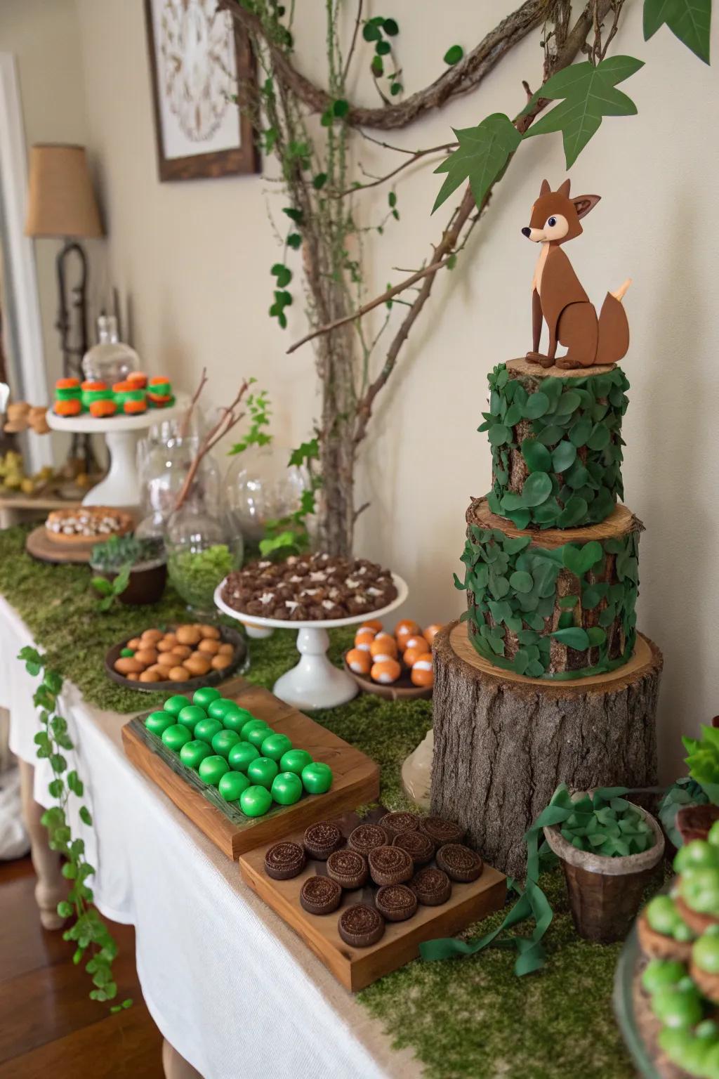 Infuse your indoor space with the charm of the forest using a woodland sweets display.