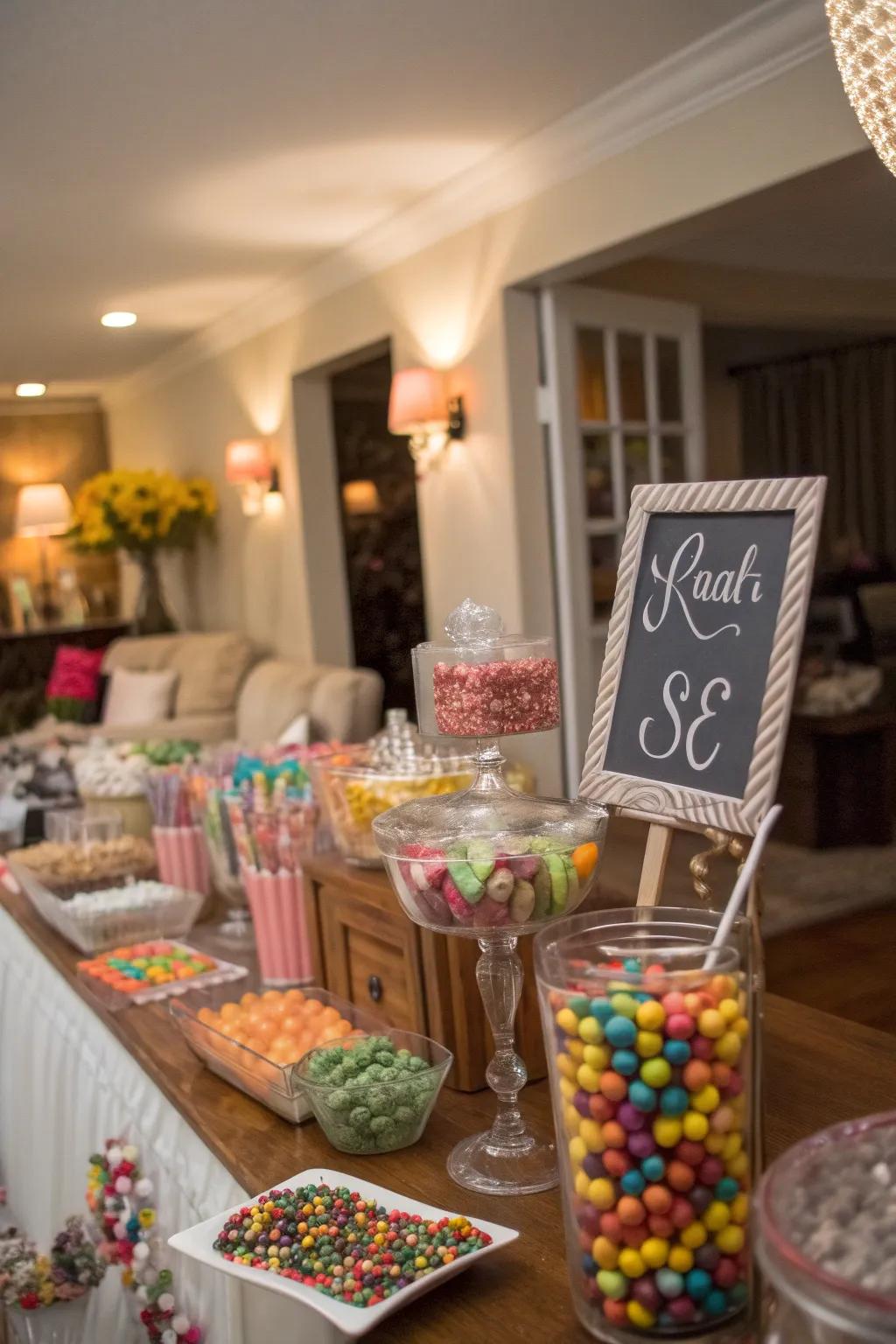 Custom labels adding a unique flair to the candy table