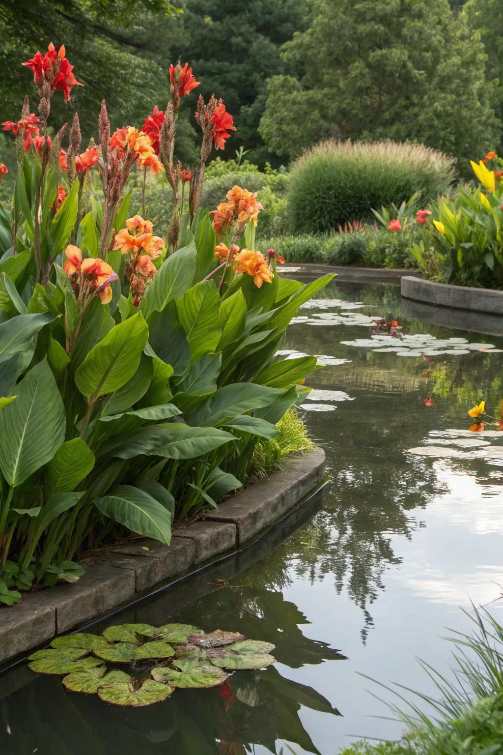 Improve water gardens with blooming sticks.