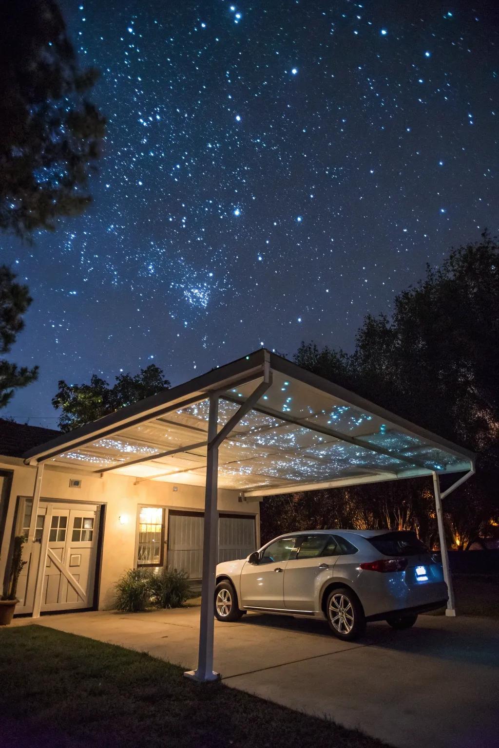 A starlight projection appends a galactic touch to your carport.