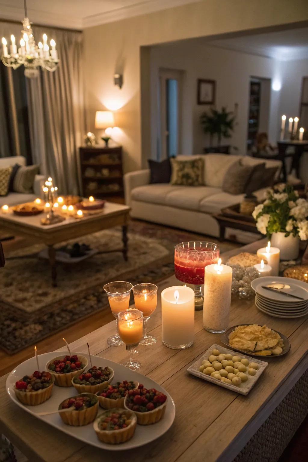 Candles offer a cozy and welcoming atmosphere.