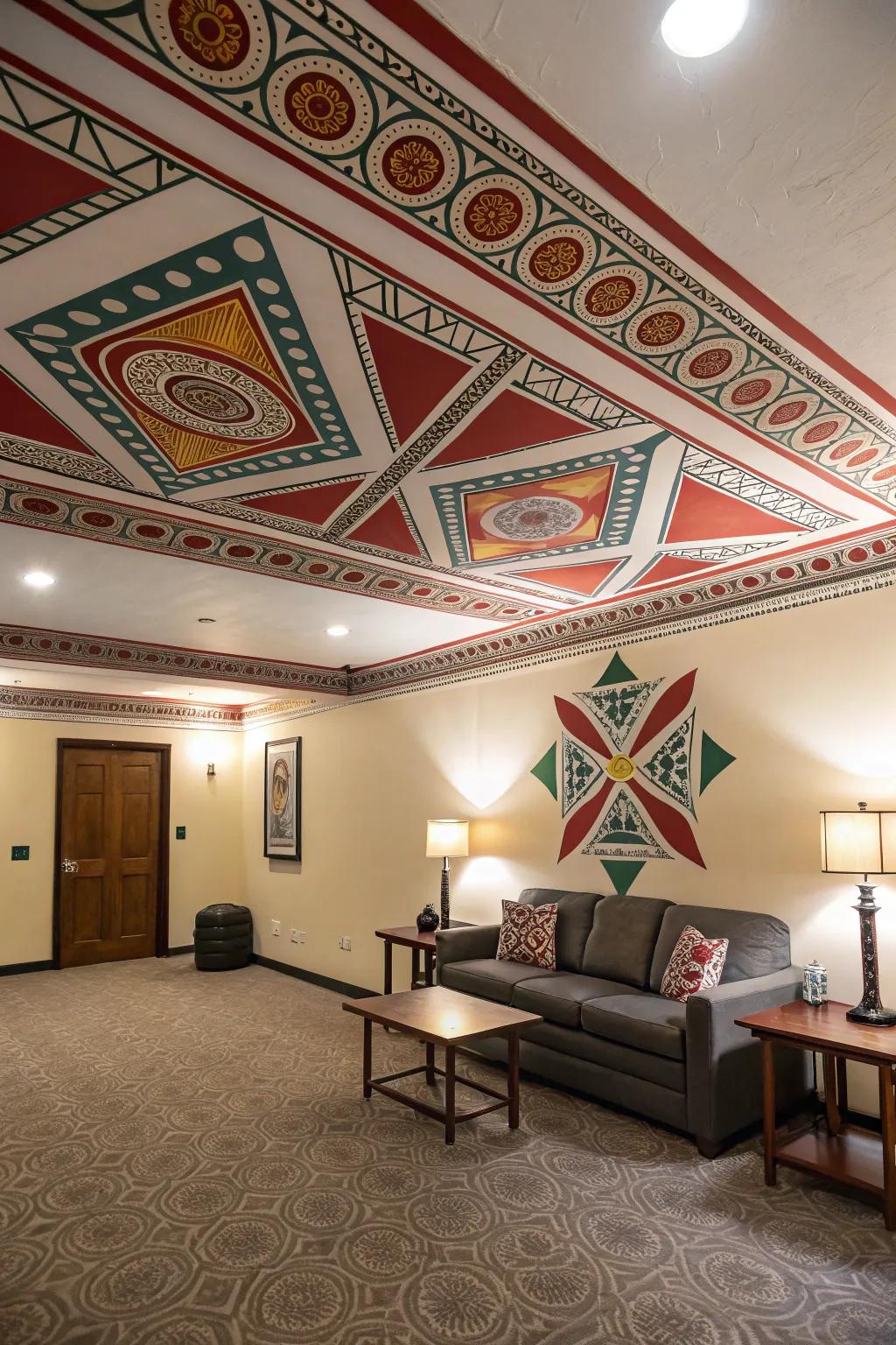Use a striking, patterned ceiling to express yourself and make a statement.