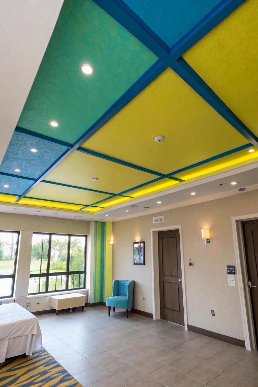 Painted accents can switch your ceiling into a vibrant centre point.