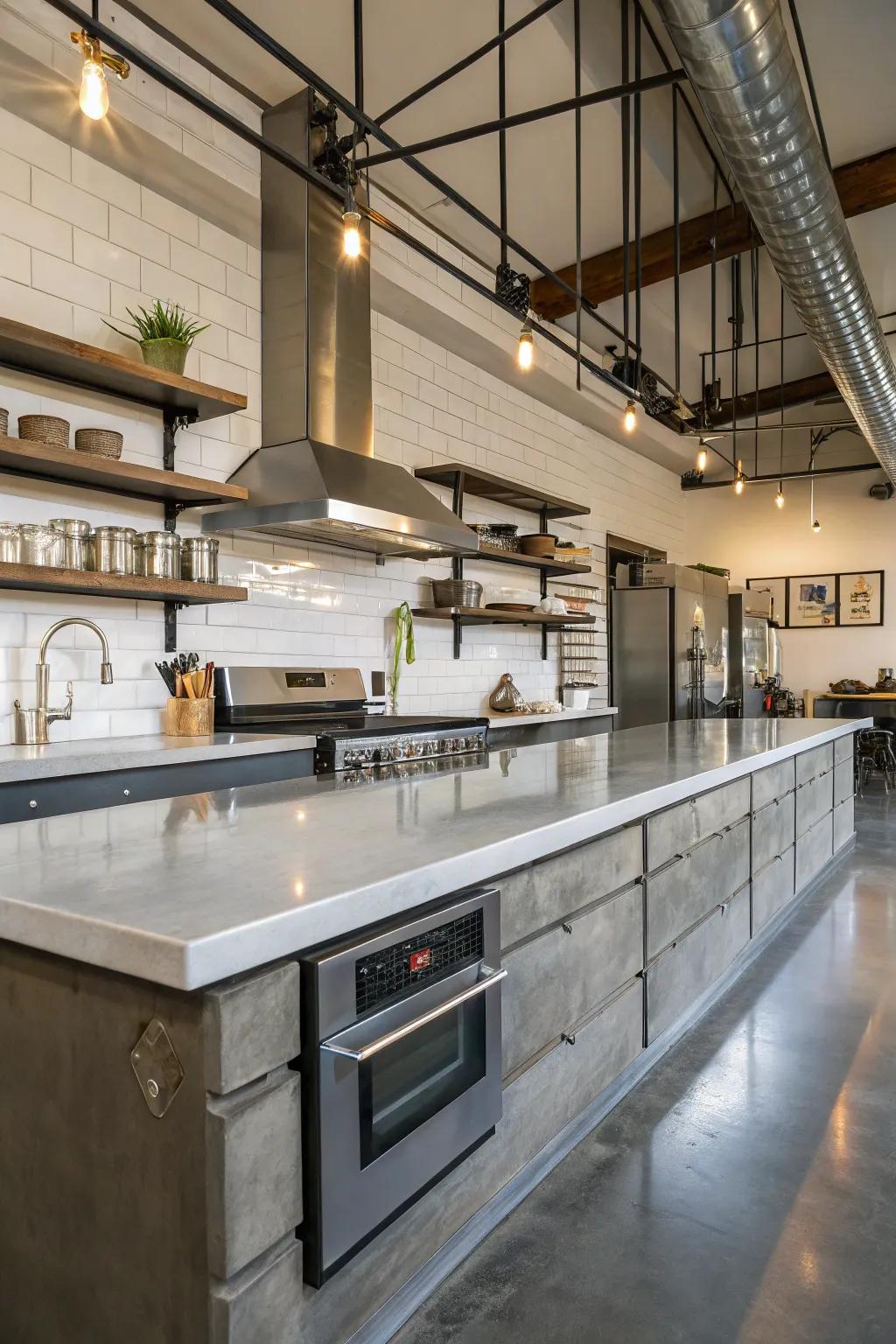 Modern kitchen with hardened sand countertops.