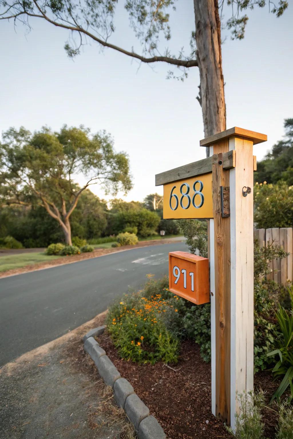 A custom house number sign adds a personal and practical touch.