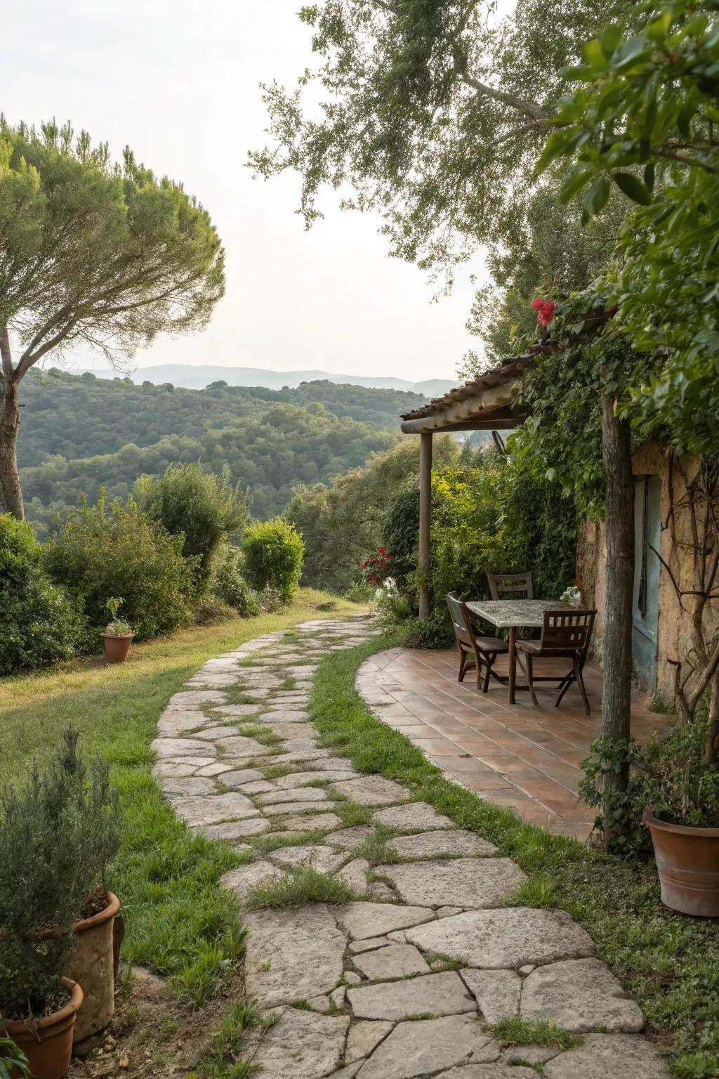 A cobblestone route can contribute rustic charm to your patio.