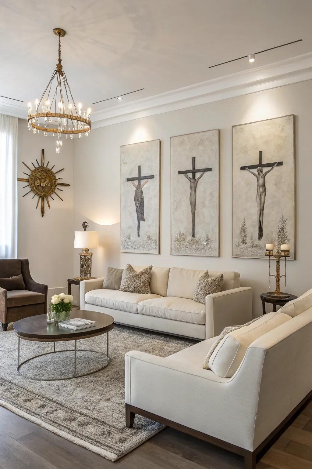 Understated art introduces a simple yet profound touch.