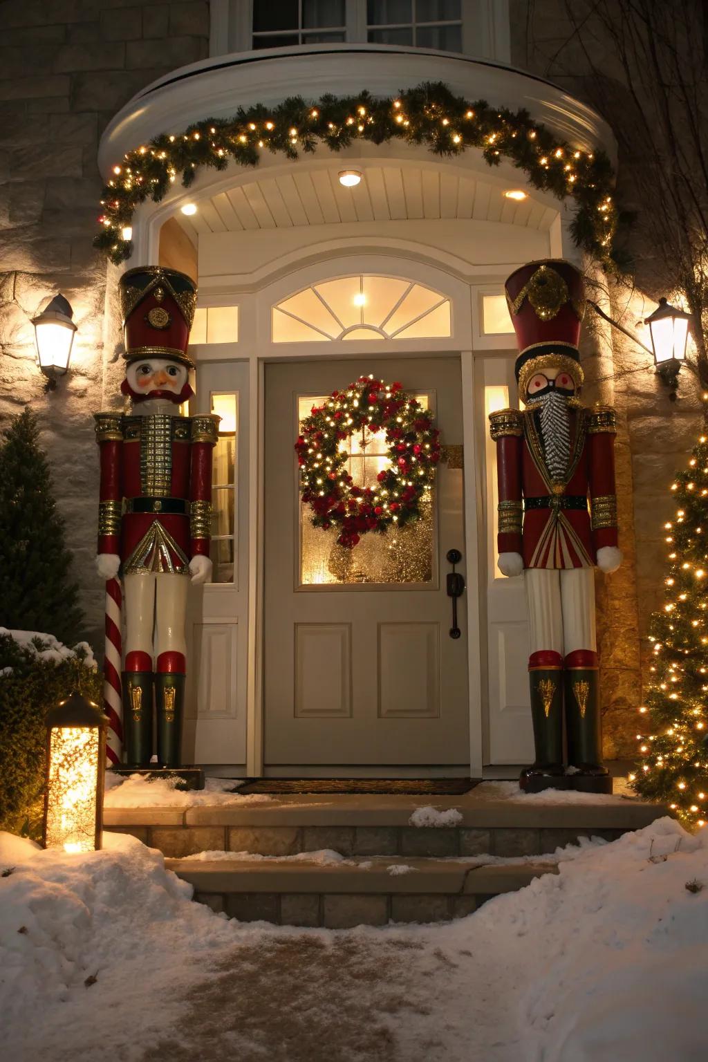 Nutcracker sculptures standing sentinel at your entrance.