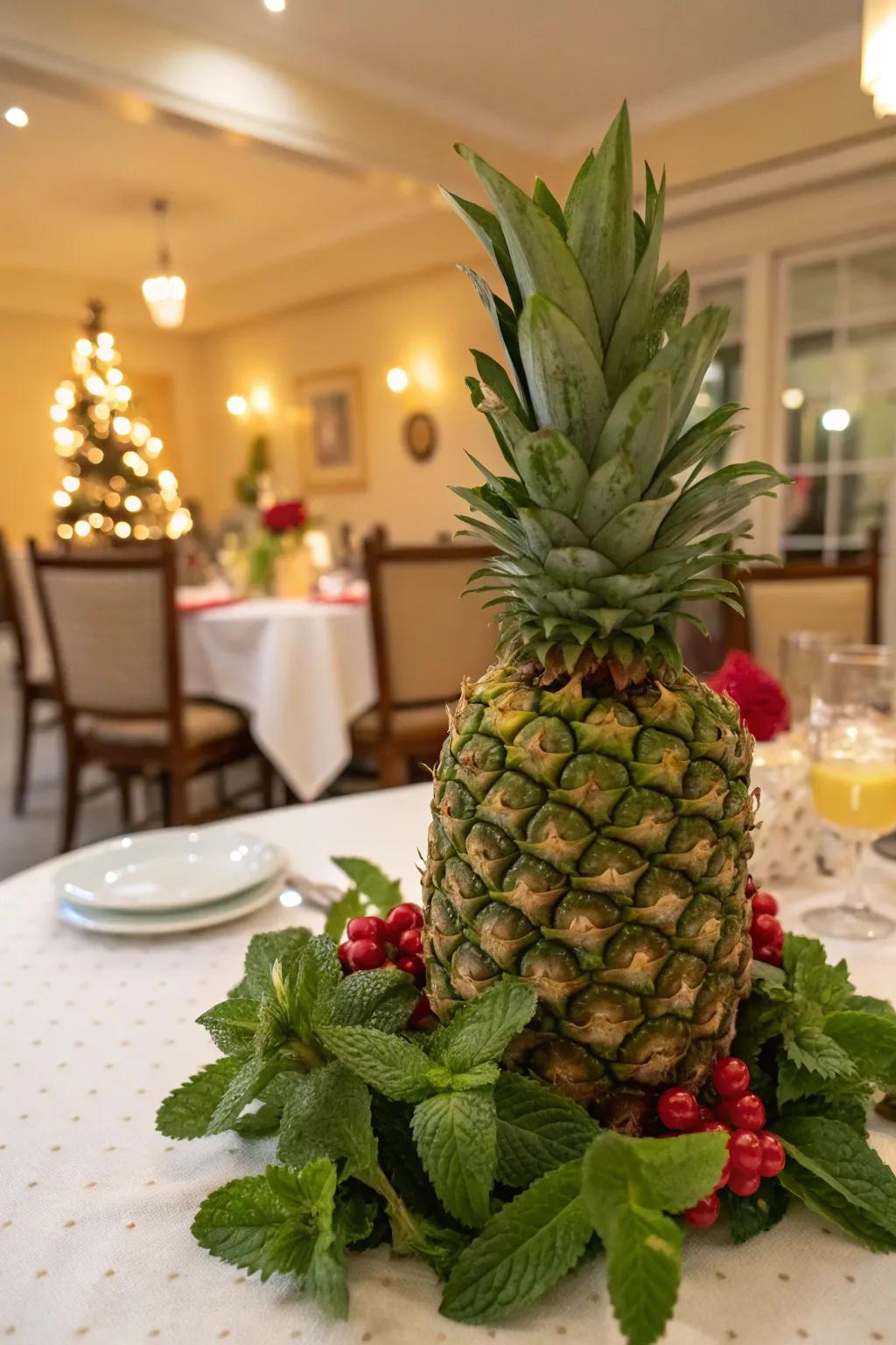 A refreshing pineapple and mint centerpiece for your table.