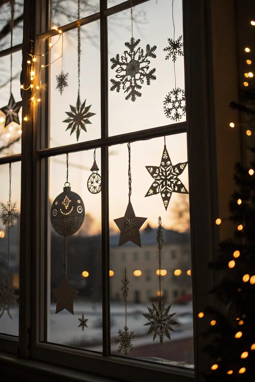 Silhouette decorations gain a whimsical touch when backlit by lights.