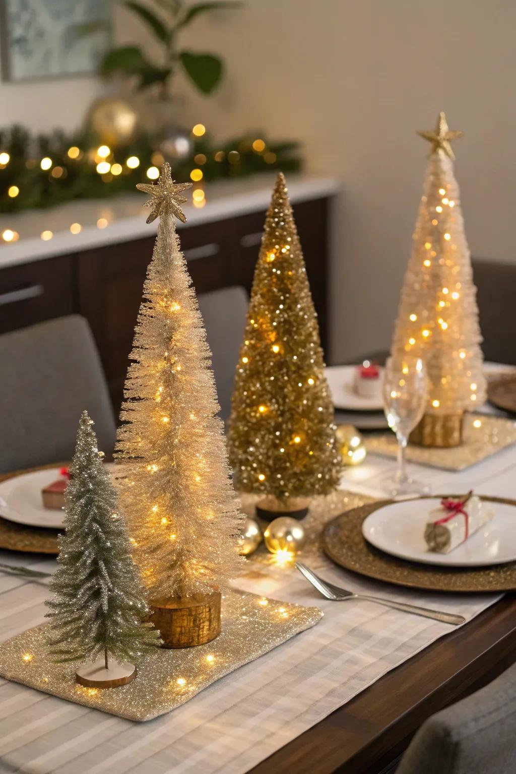 Tabletop sparkle ribbon trees infuse celebratory panache into any space.