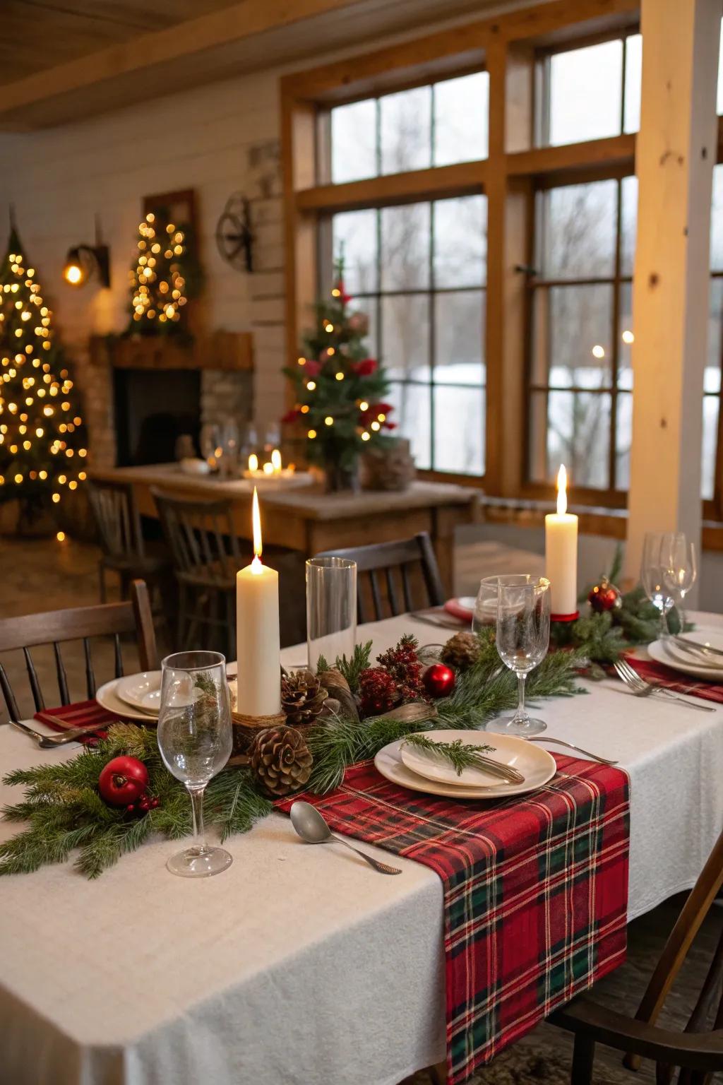 Checkered covers bring warmth and pattern to the table.