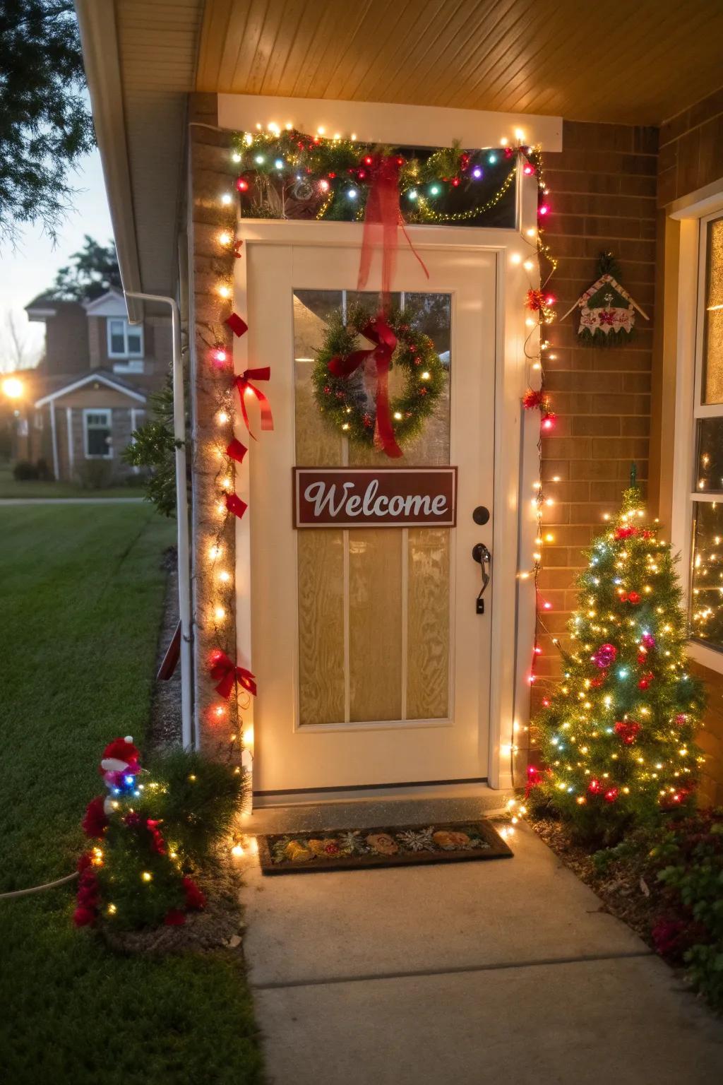 A festive front entrance display is the perfect holiday welcome.