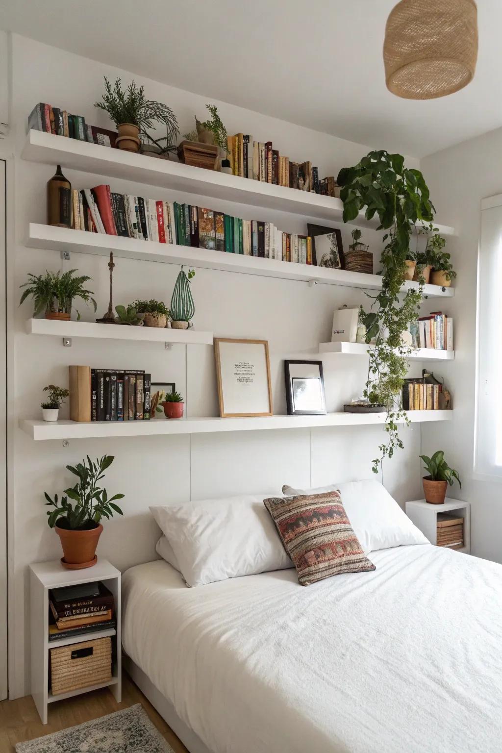 Clever storage keeps clutter under control in this tidy bedroom.