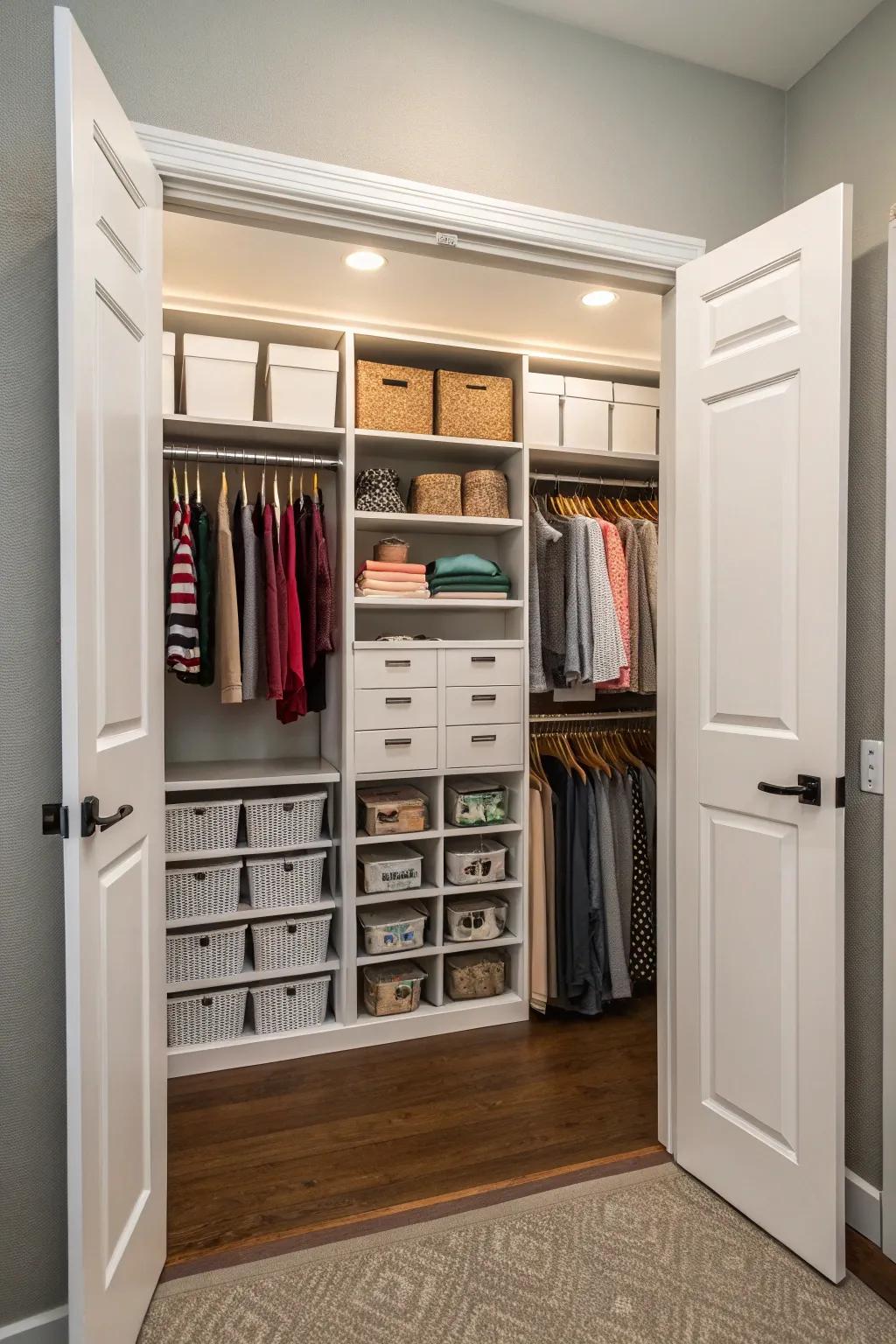 Tailored interiors offer a tidy and customized storage solution.