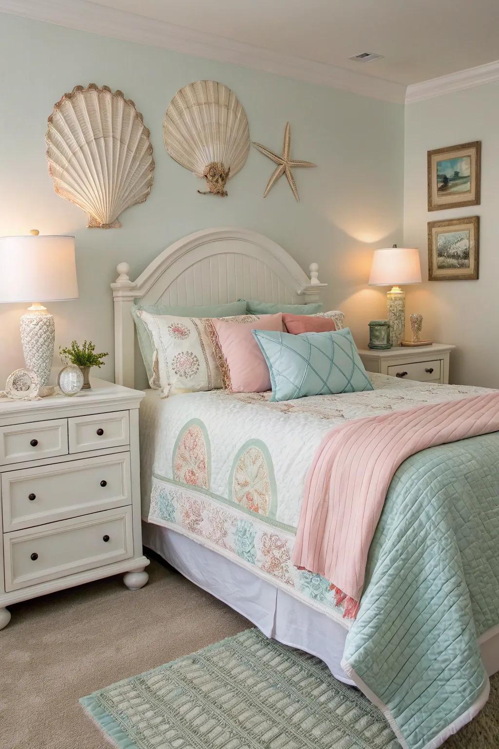 Whitewashed furniture harmonizes beautifully with coastal bedding.