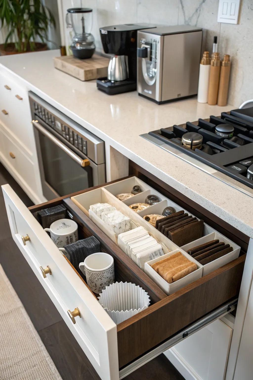 Vertical sections offer clever storage options.