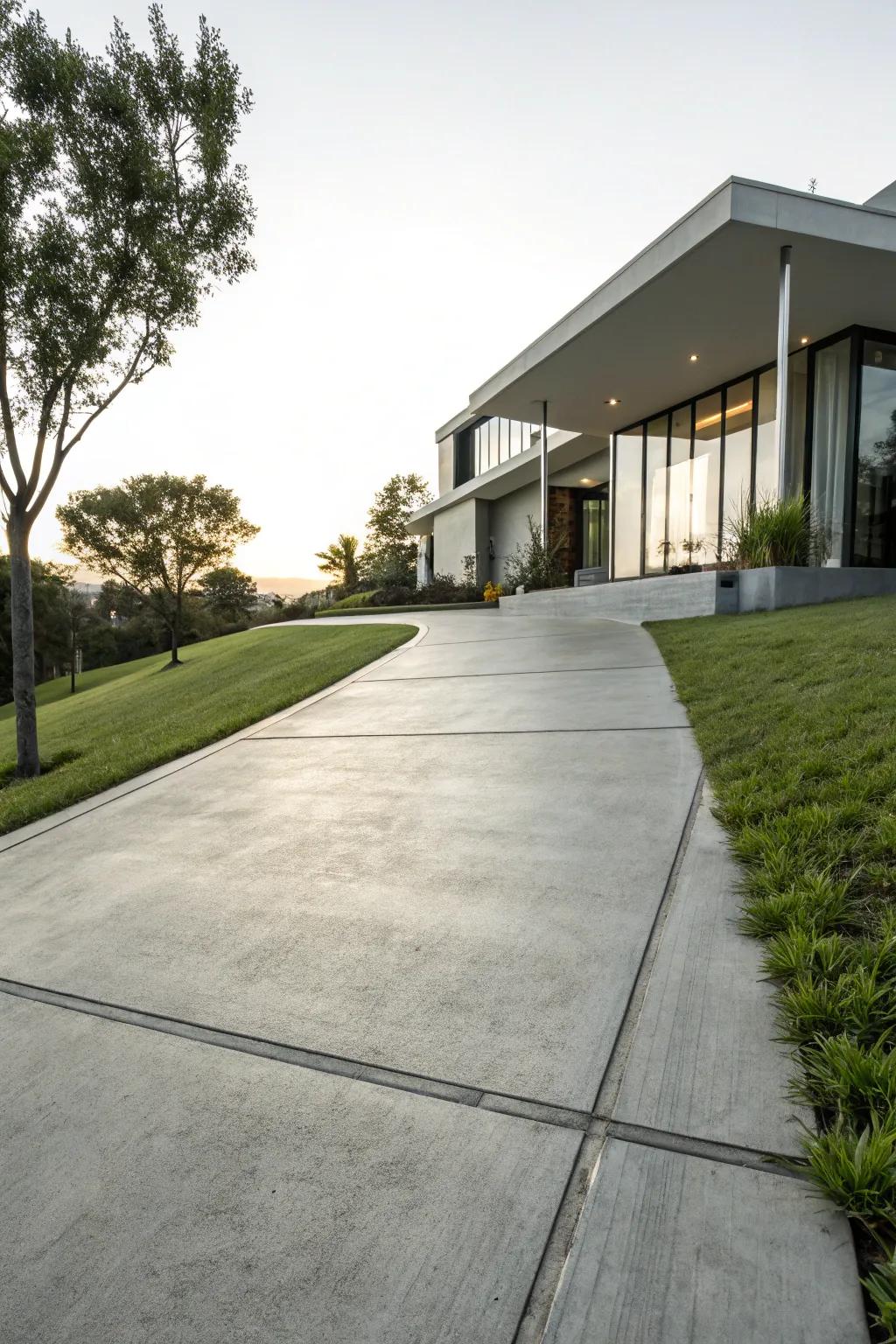 A polished concrete driveway radiating modern simplicity.