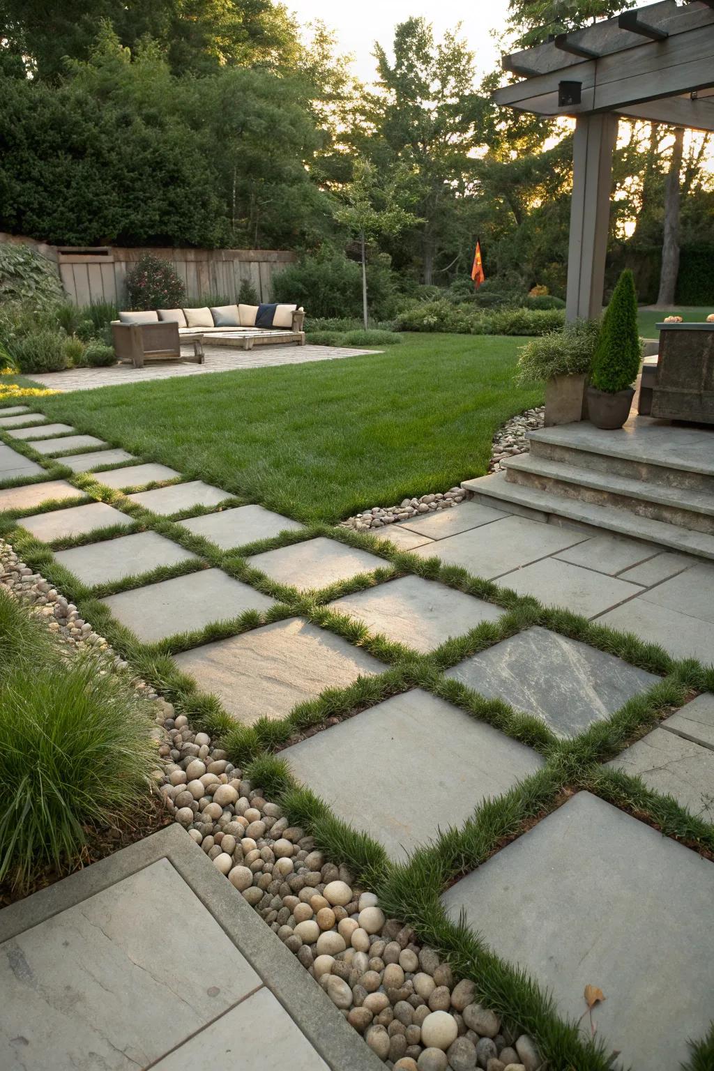 Mixing grass with hardscape produces a balanced, natural border.