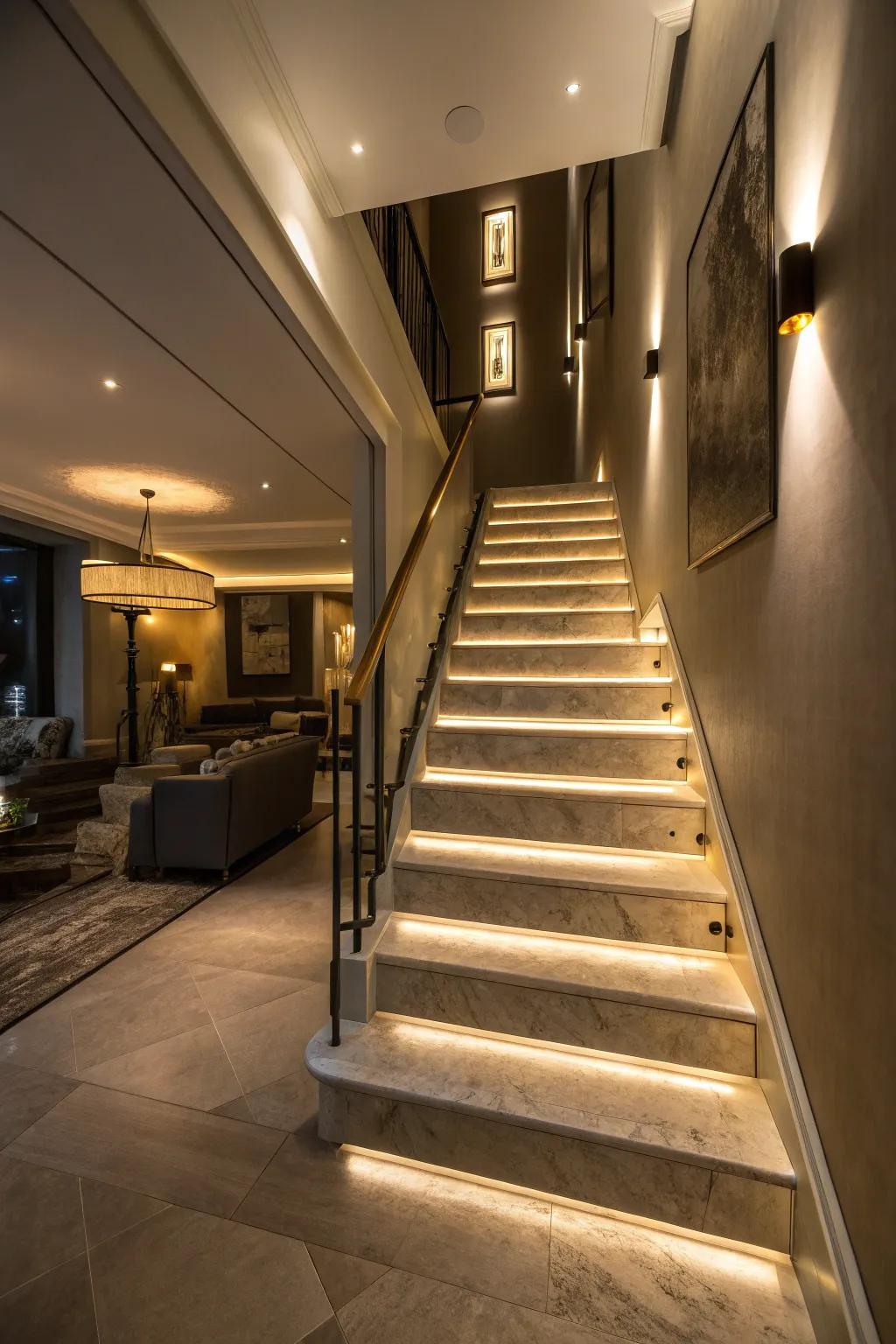 Accent lighting makes the stairs safer and more beautiful.
