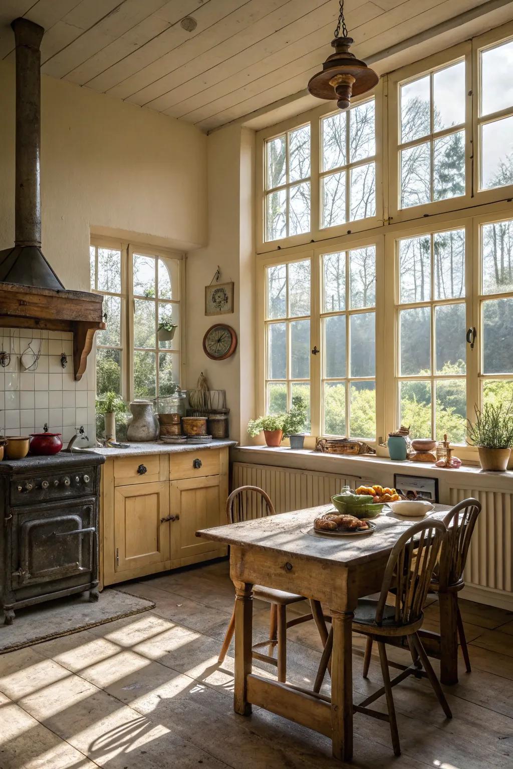 Sunlight fashions an inviting and spacious kitchen atmosphere.