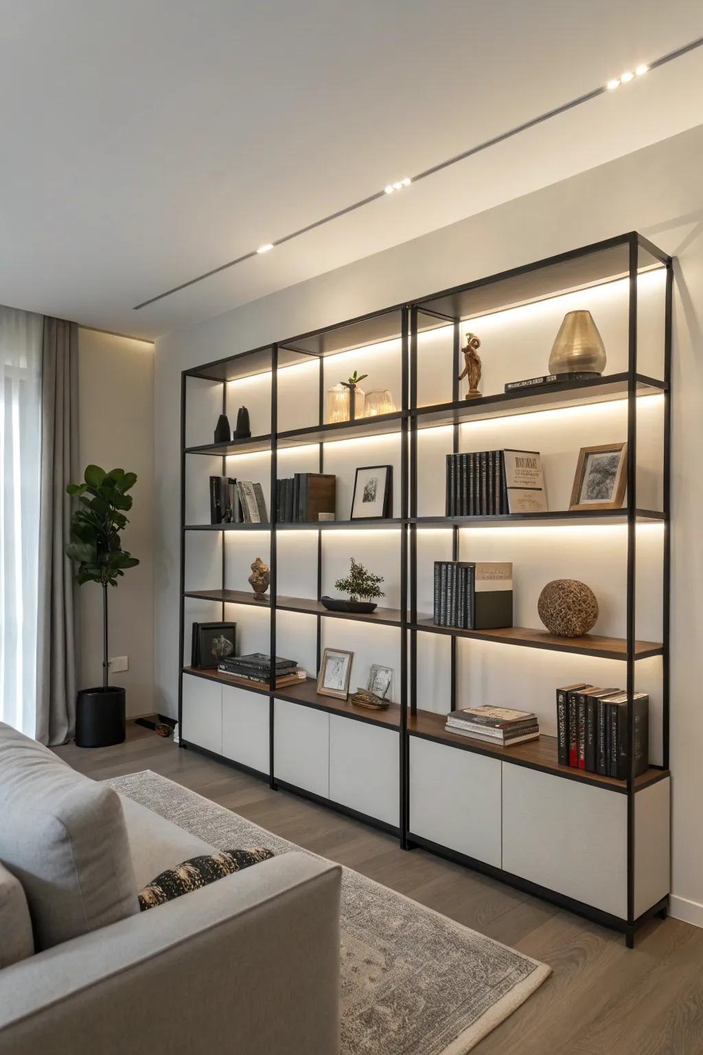 Simple shelving units accentuate elegance and simplicity.