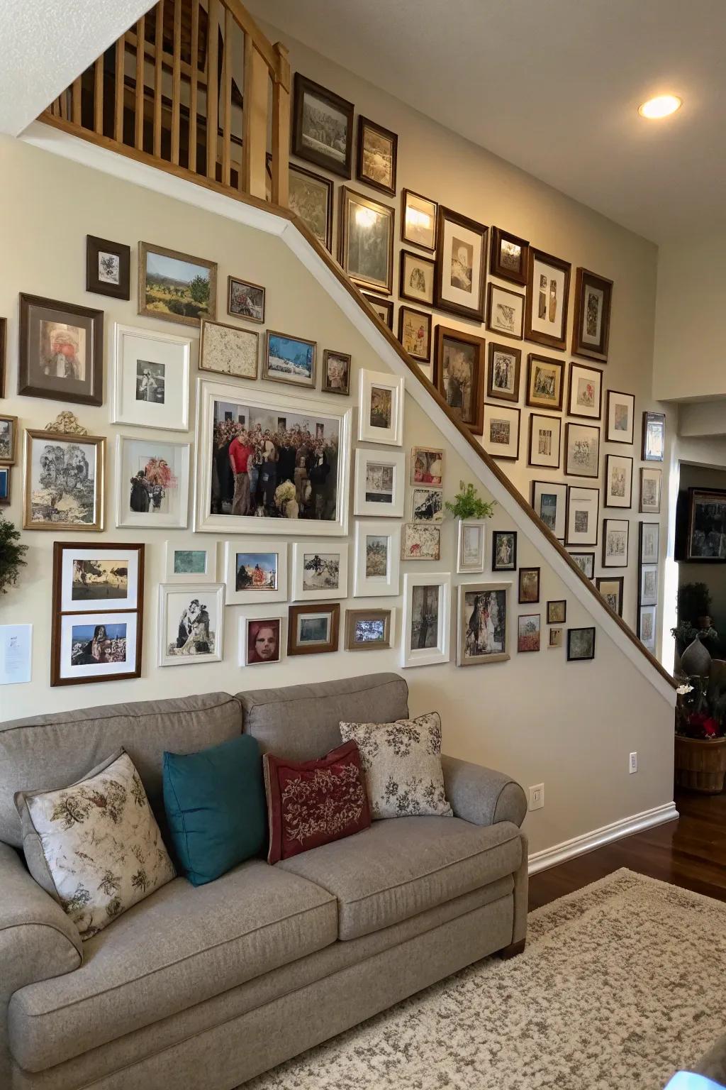 A full wall display is a daring way to showcase personal memories.