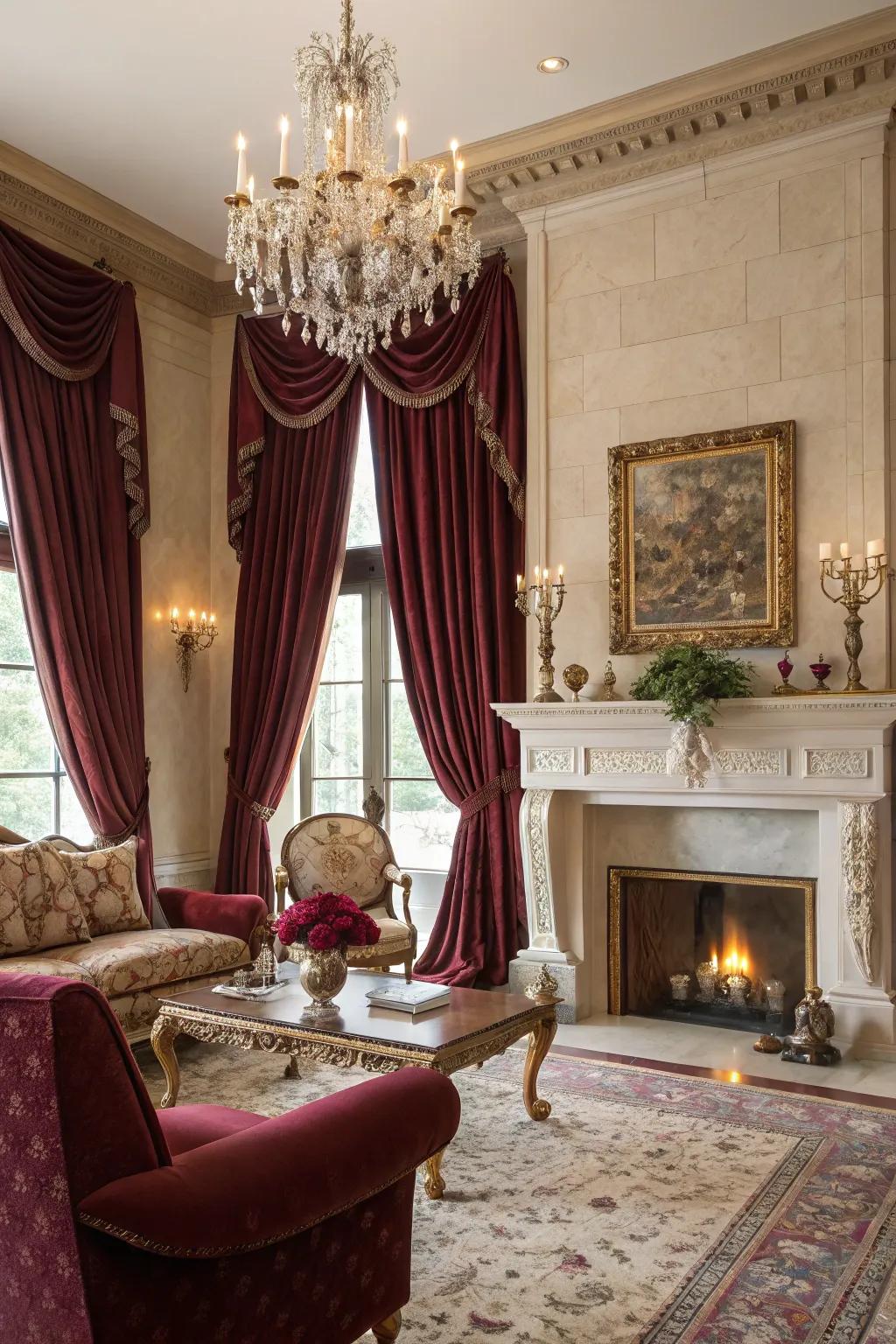 Velvet drapes introduce opulence and warmth to any setting.