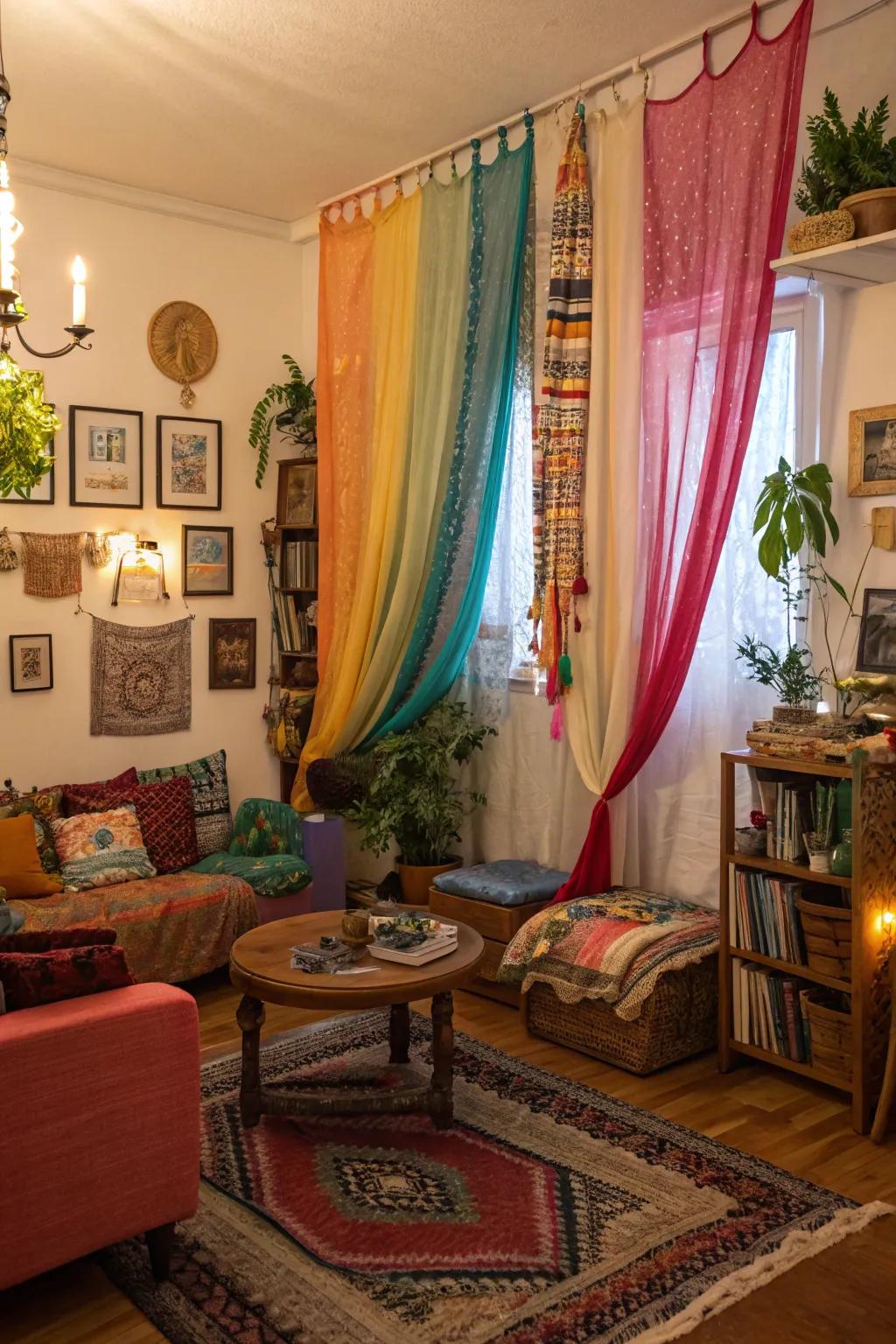 Boho wrap curtains inject a burst of color and ingenuity into your area.