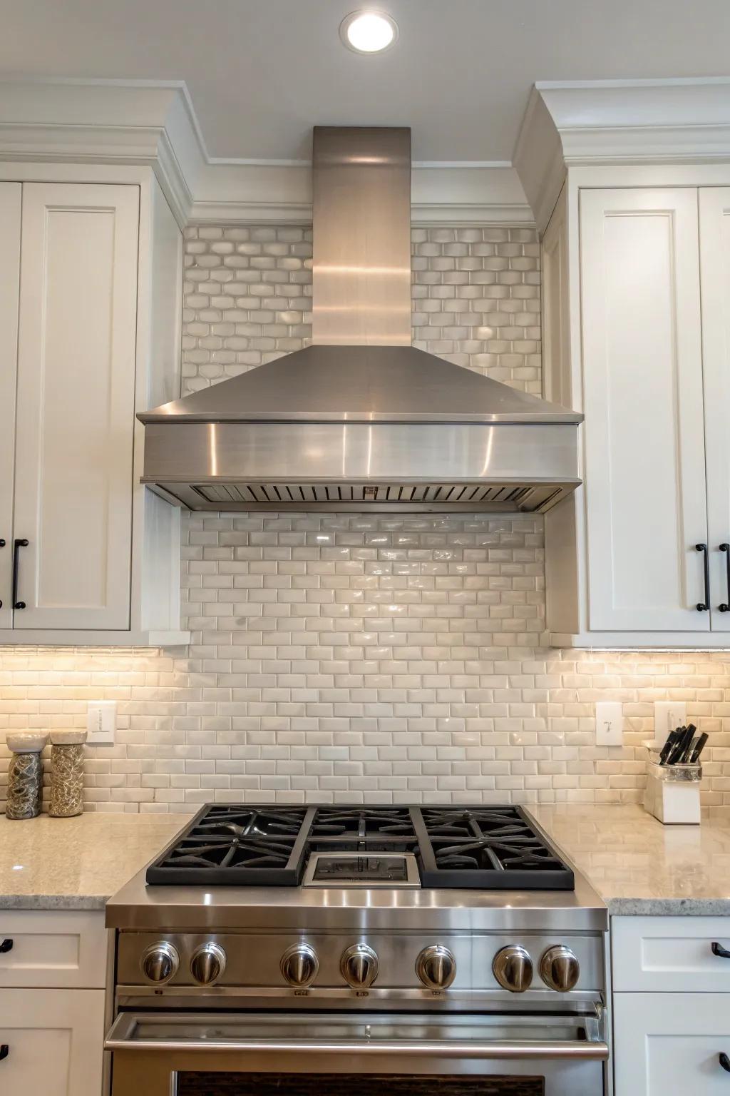 Coordinated hoods and backsplashes create visual harmony.