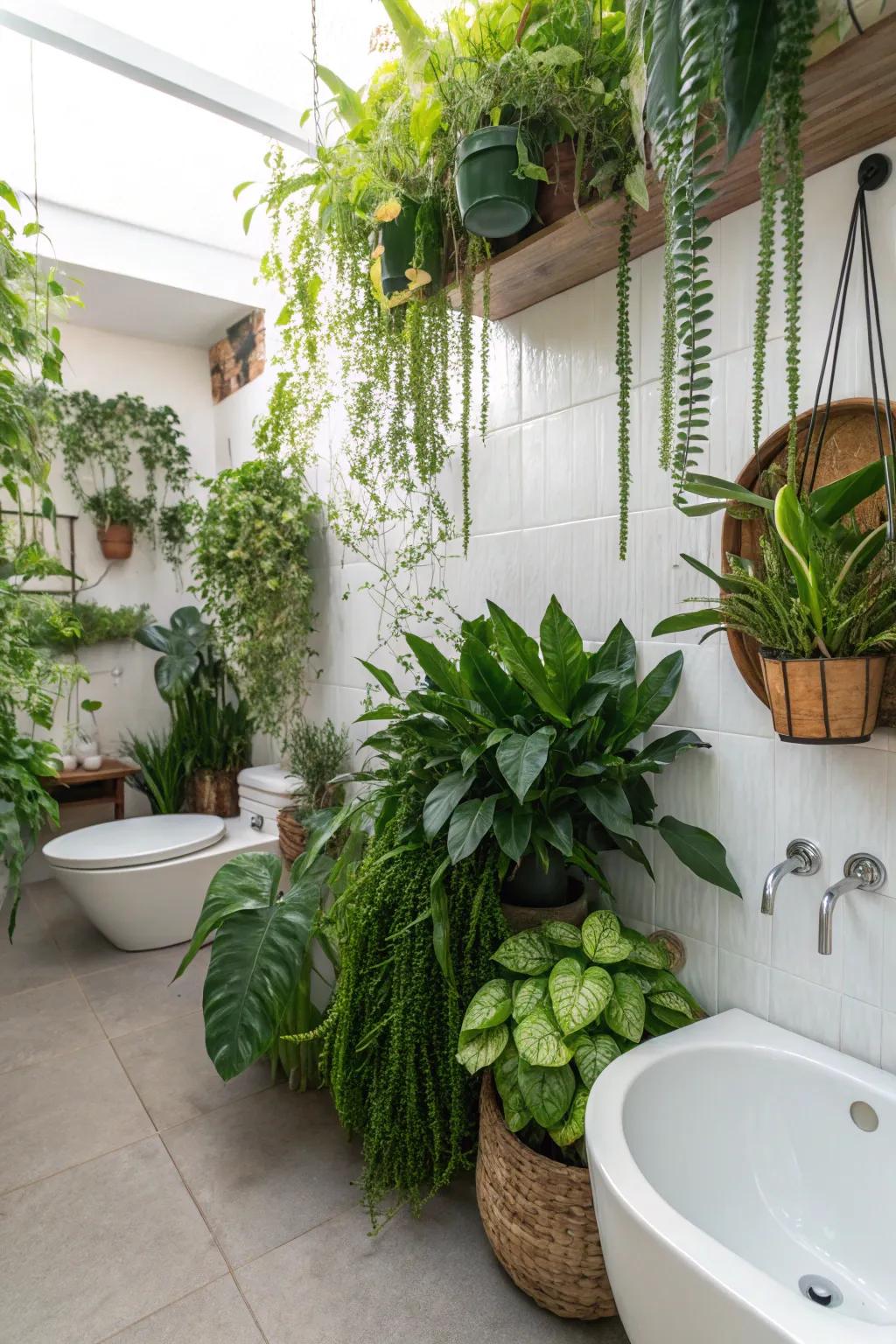 Vegetation infuses your restroom space with vibrancy and life.