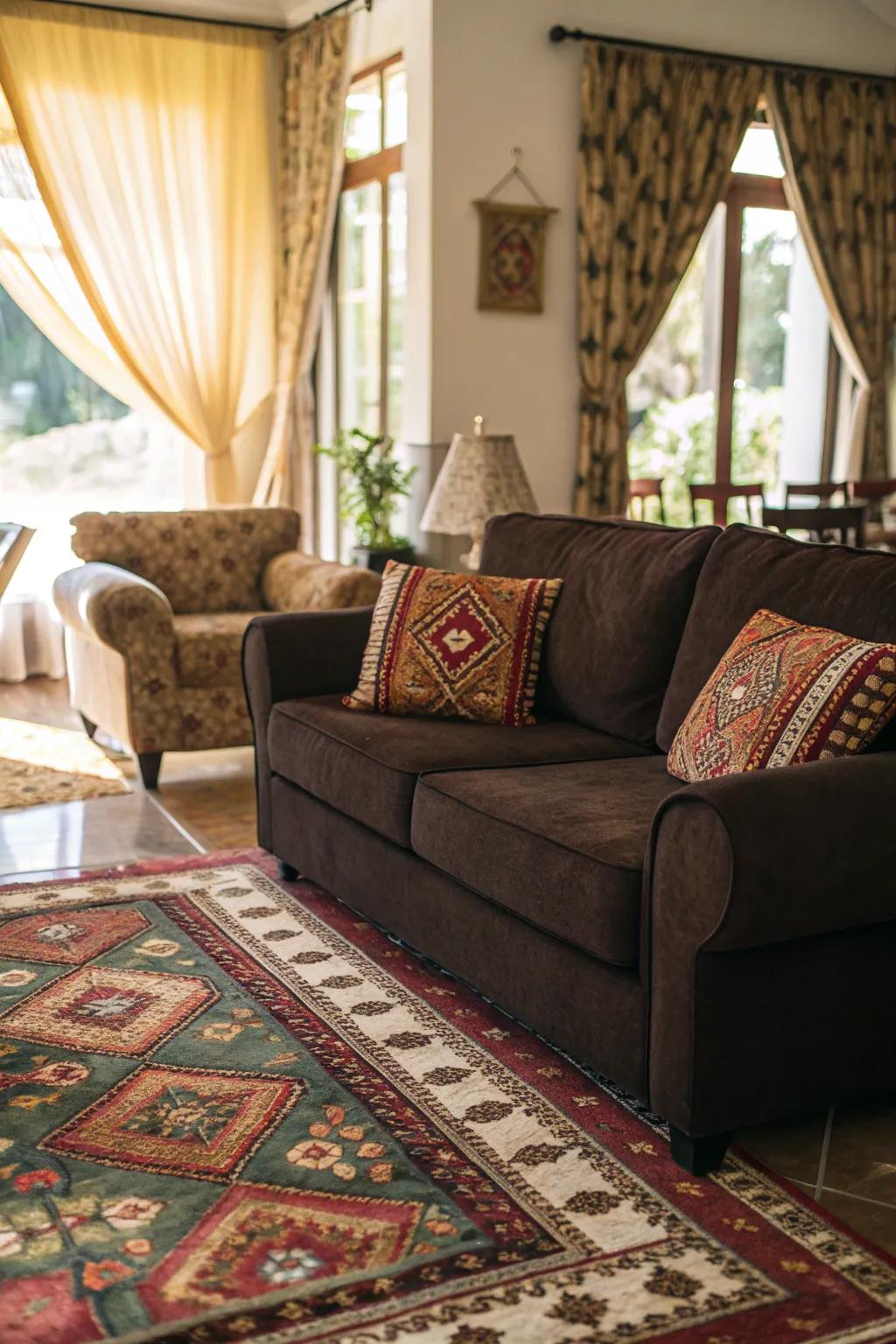 Patterns contribute energy and vibrancy to a living area.