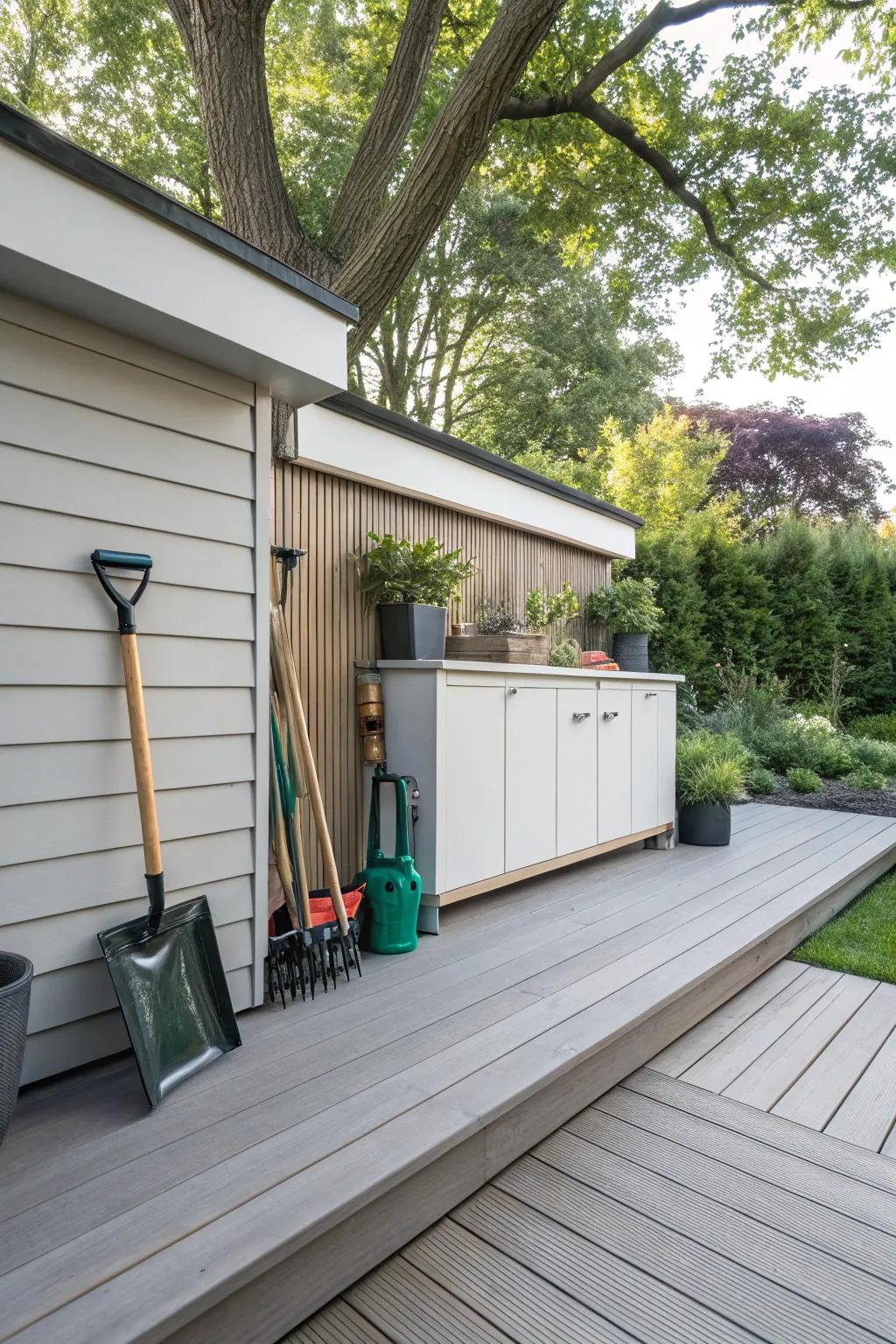Fascia with concealed storage keeps your deck organized and practical.