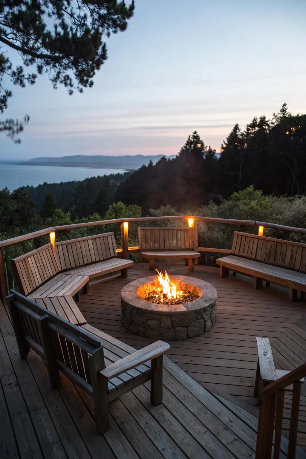 Bonfire seating fashions a warm and welcoming setting.