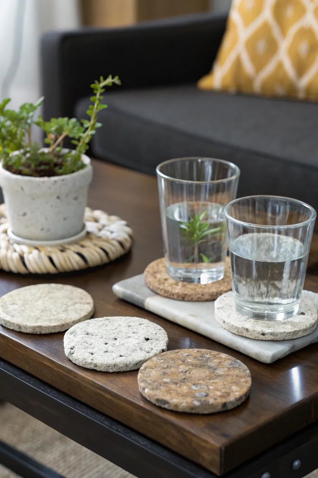 Impress your visitors through handcrafted stone coasters.