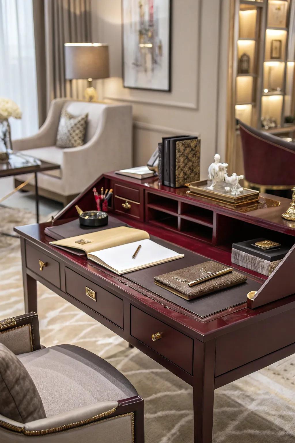 Ruby desks introduce royal sophistication to your office.