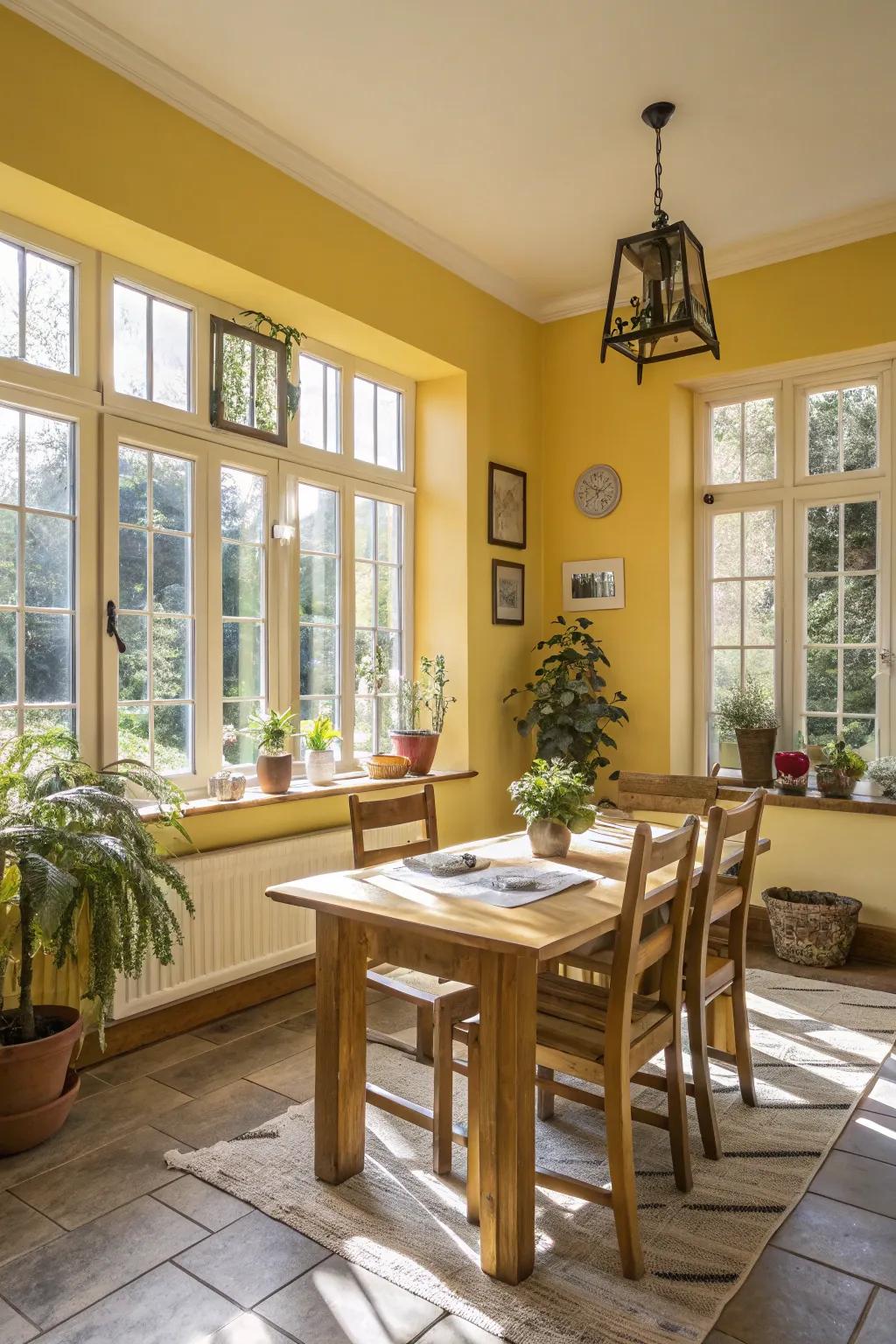 A bright and cheerful dining space illuminated by lemon tones.