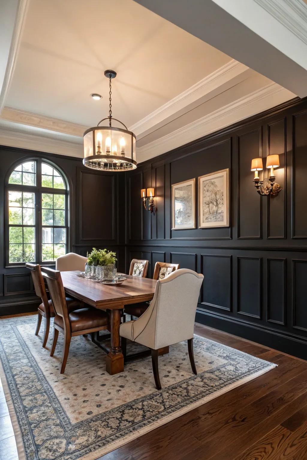 Remarkable contrast wainscoting produces a striking and stylish impact.