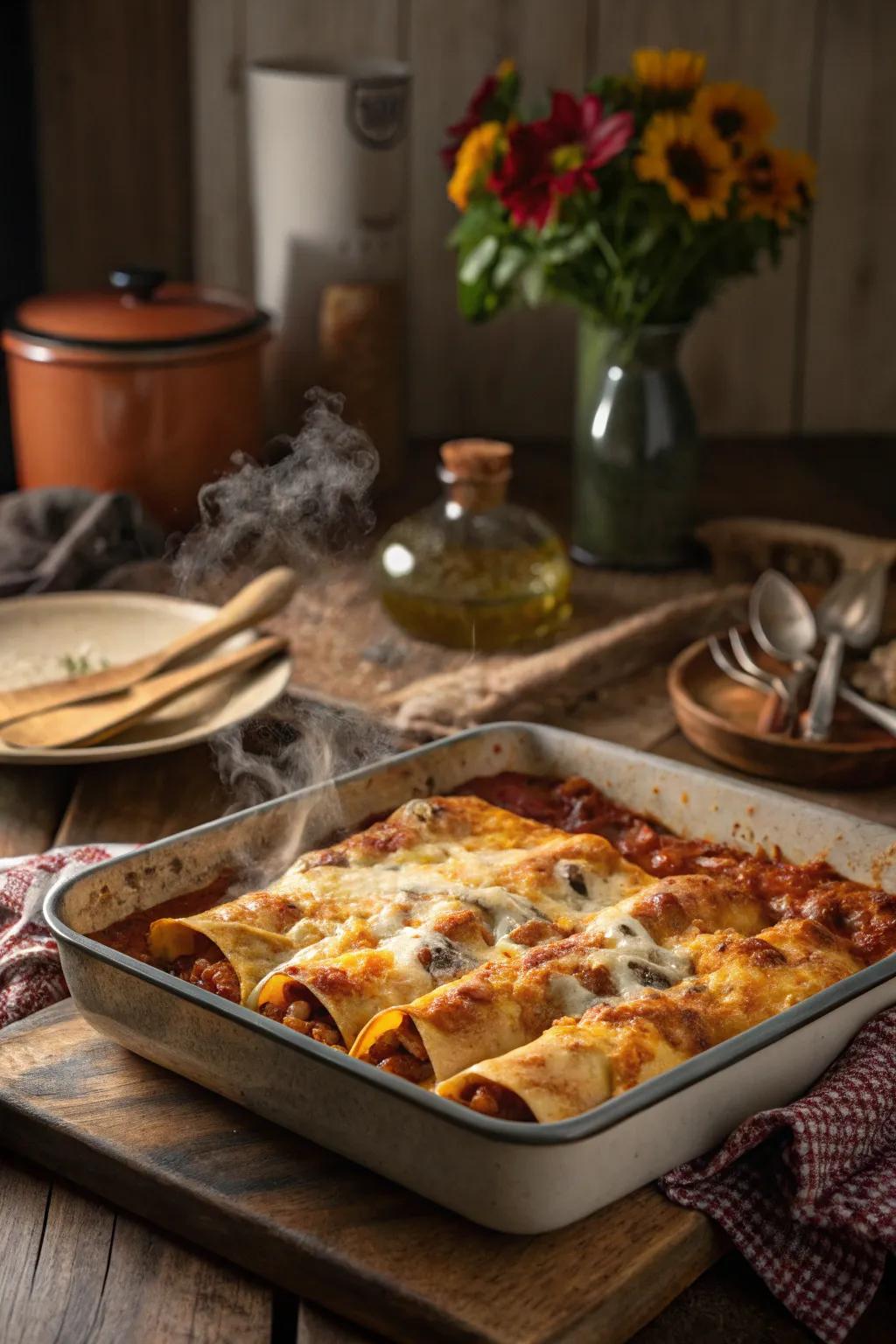 Cheesy baked enchiladas, excellent for a comfortable supper.