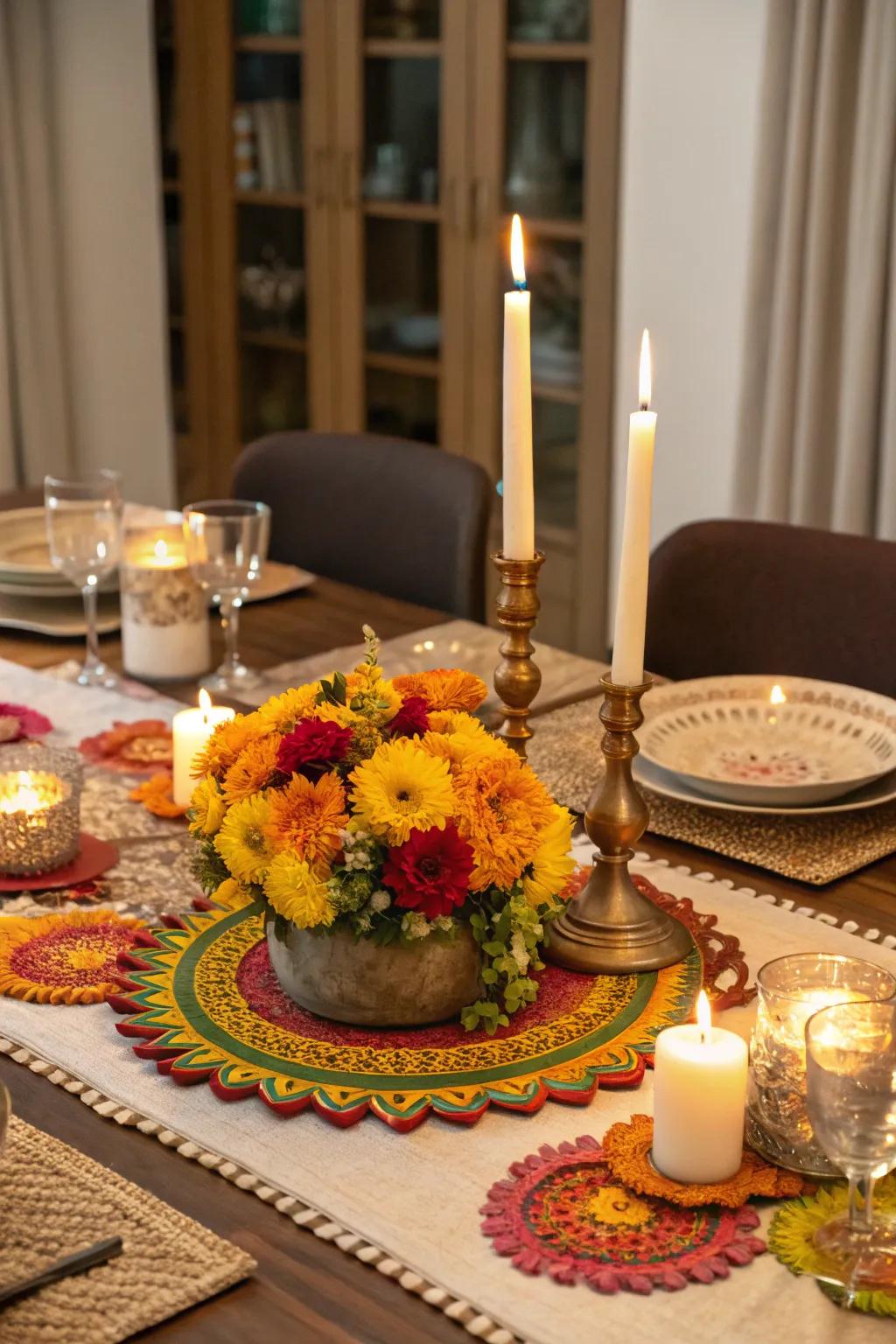 A spectacular centerpiece elevates any Diwali table.