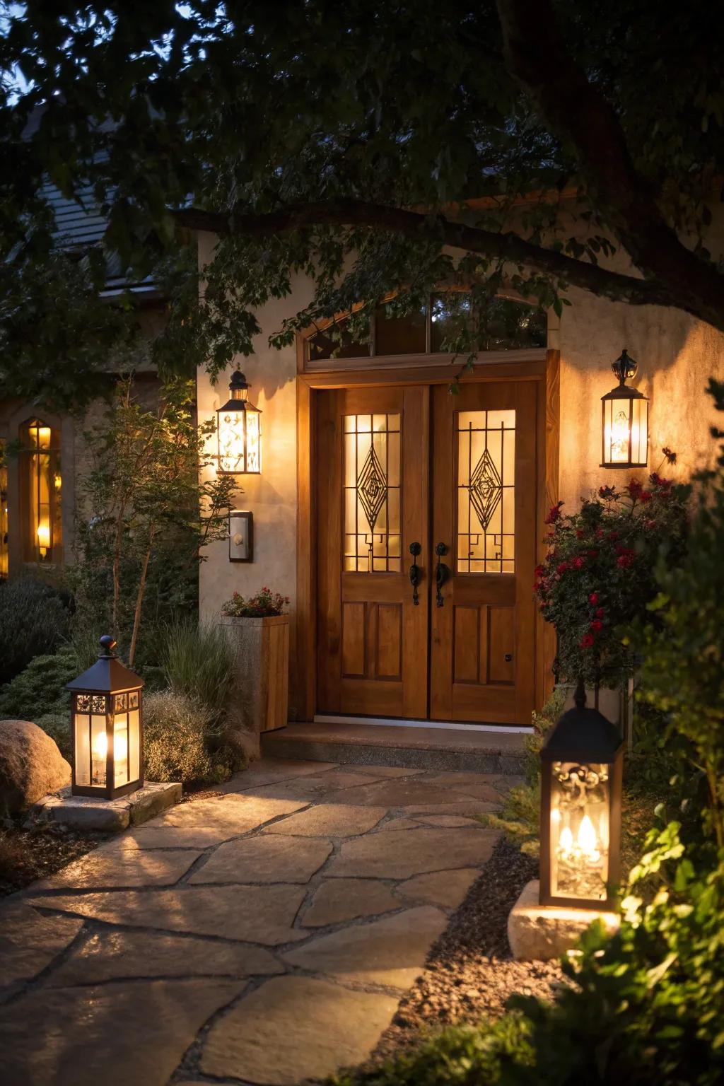 Welcoming light that enhances the appeal of double doors.