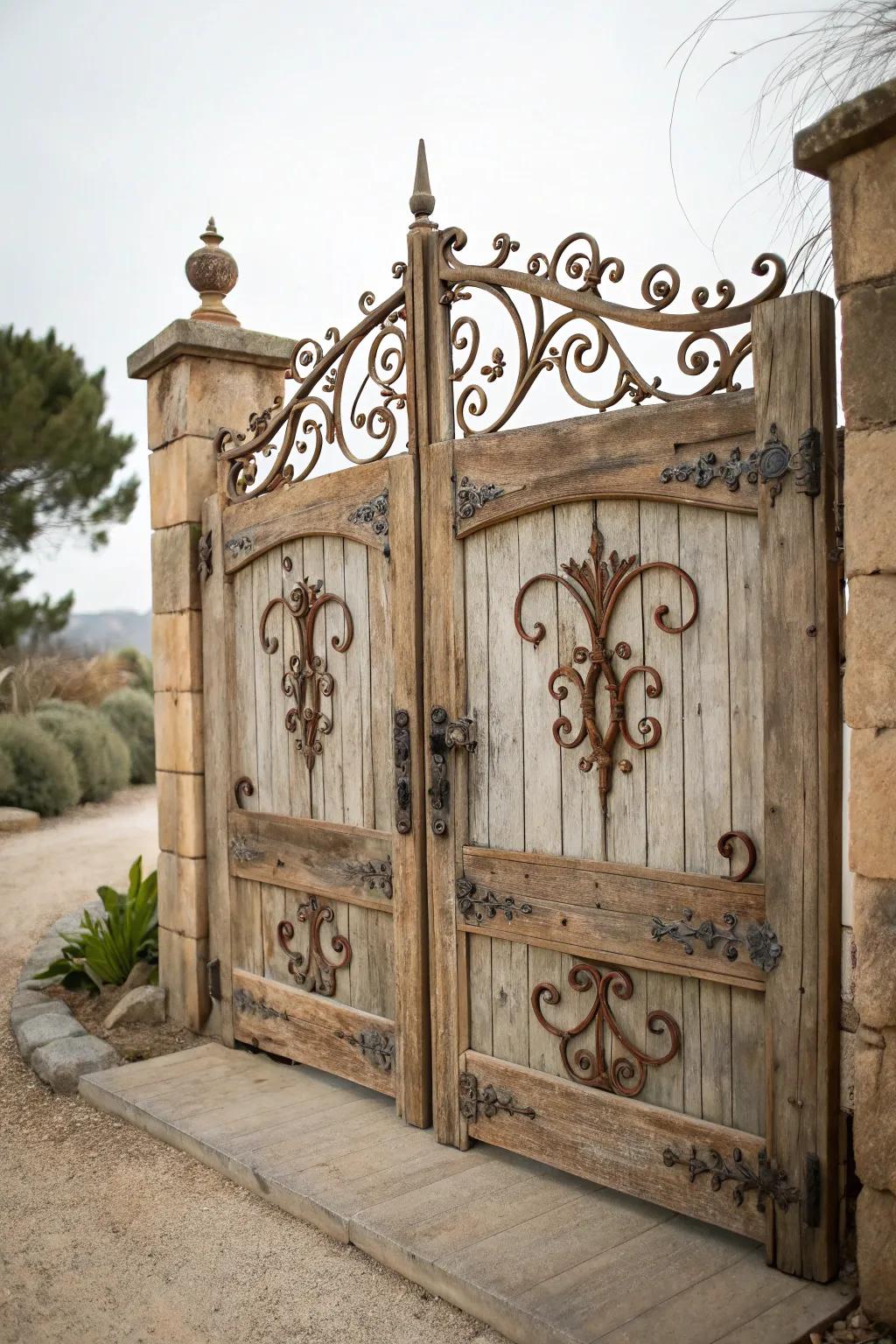 Vintage metal highlights bring down-to-earth elegance to this timber entrance.